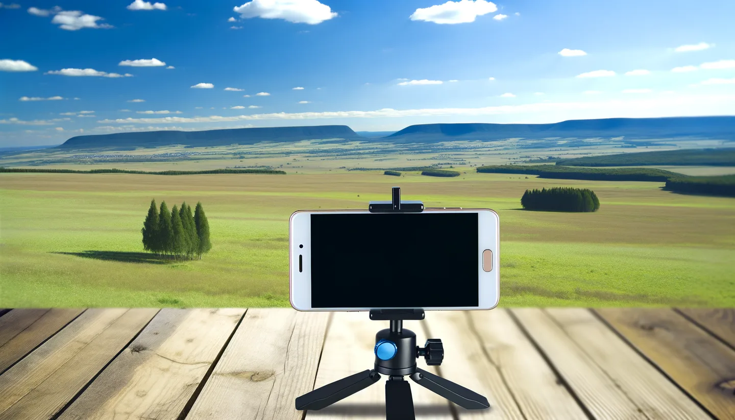 Smartphone on tripod photographing a vacant land parcel