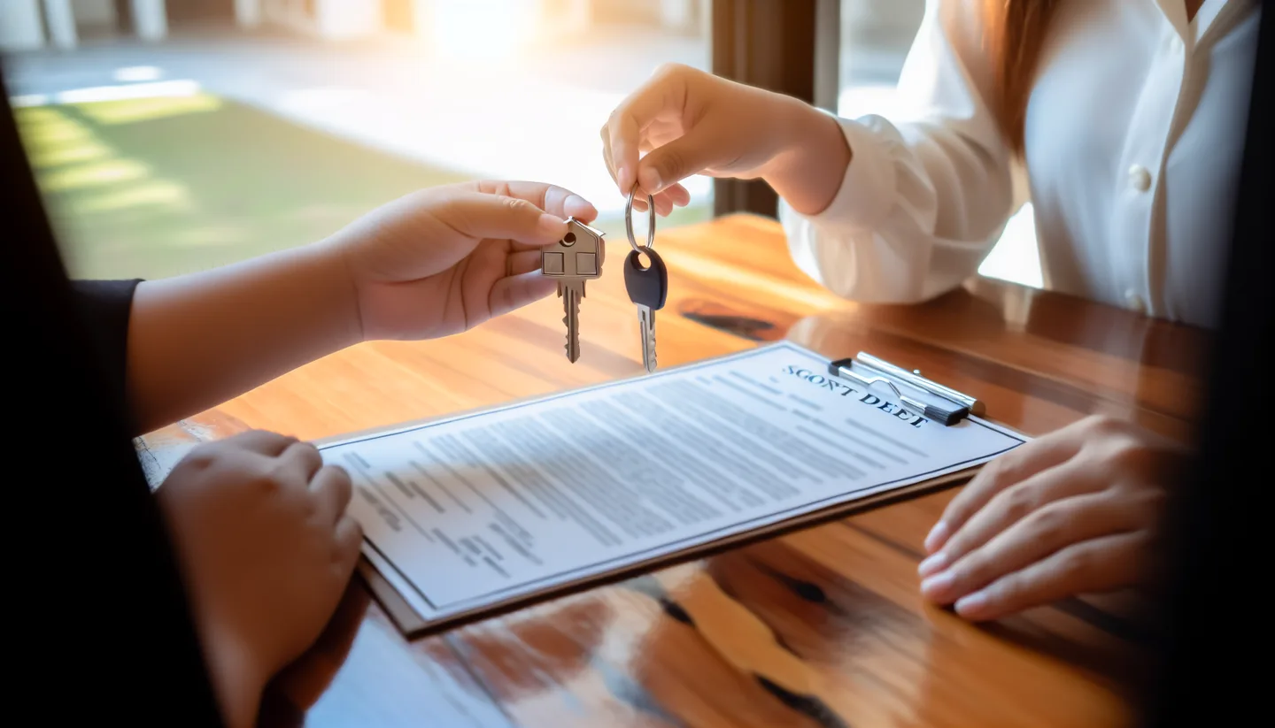 Exchanging keys over a signed property deed at closing