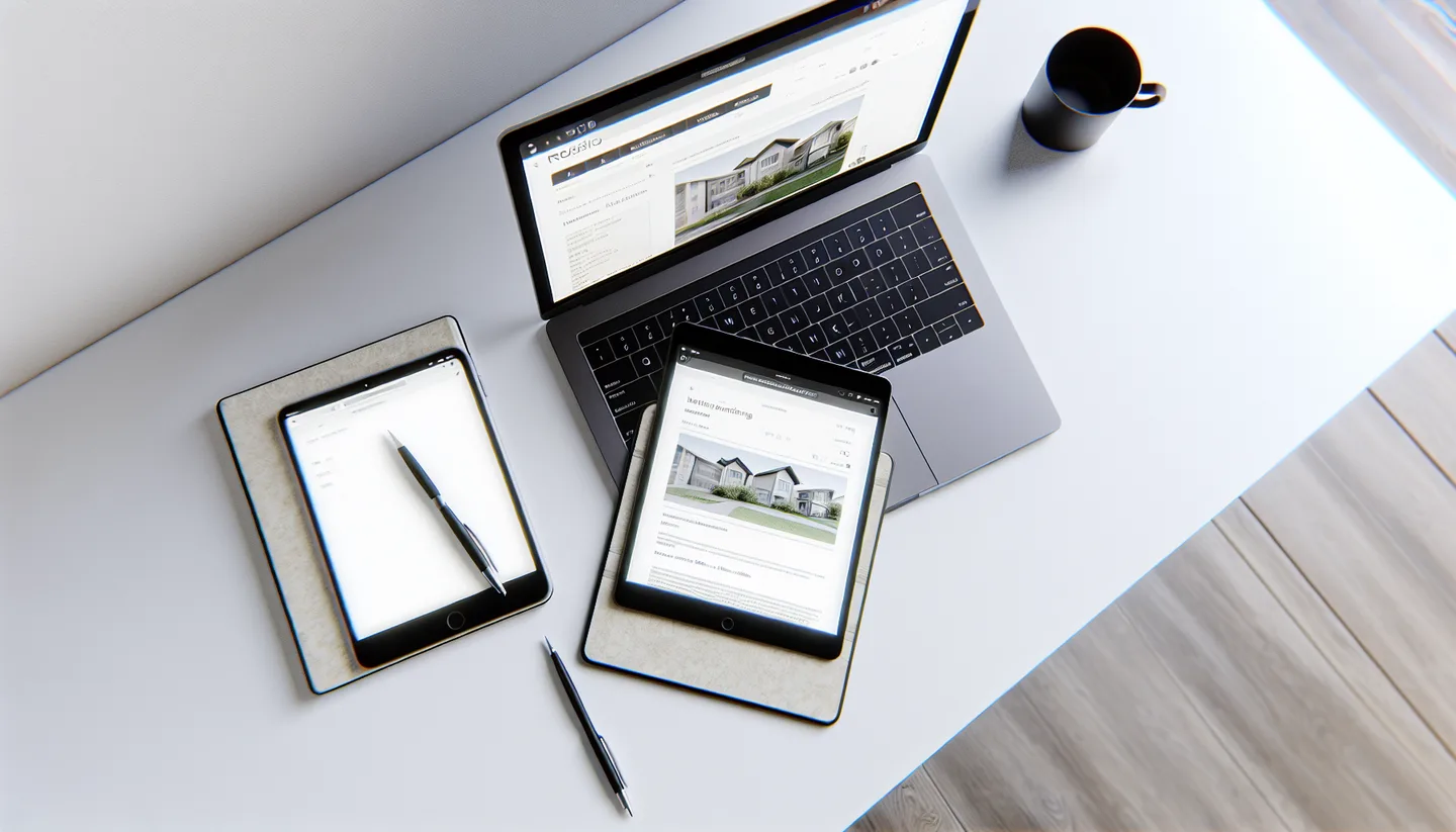 Laptop and tablet showing online property listing website