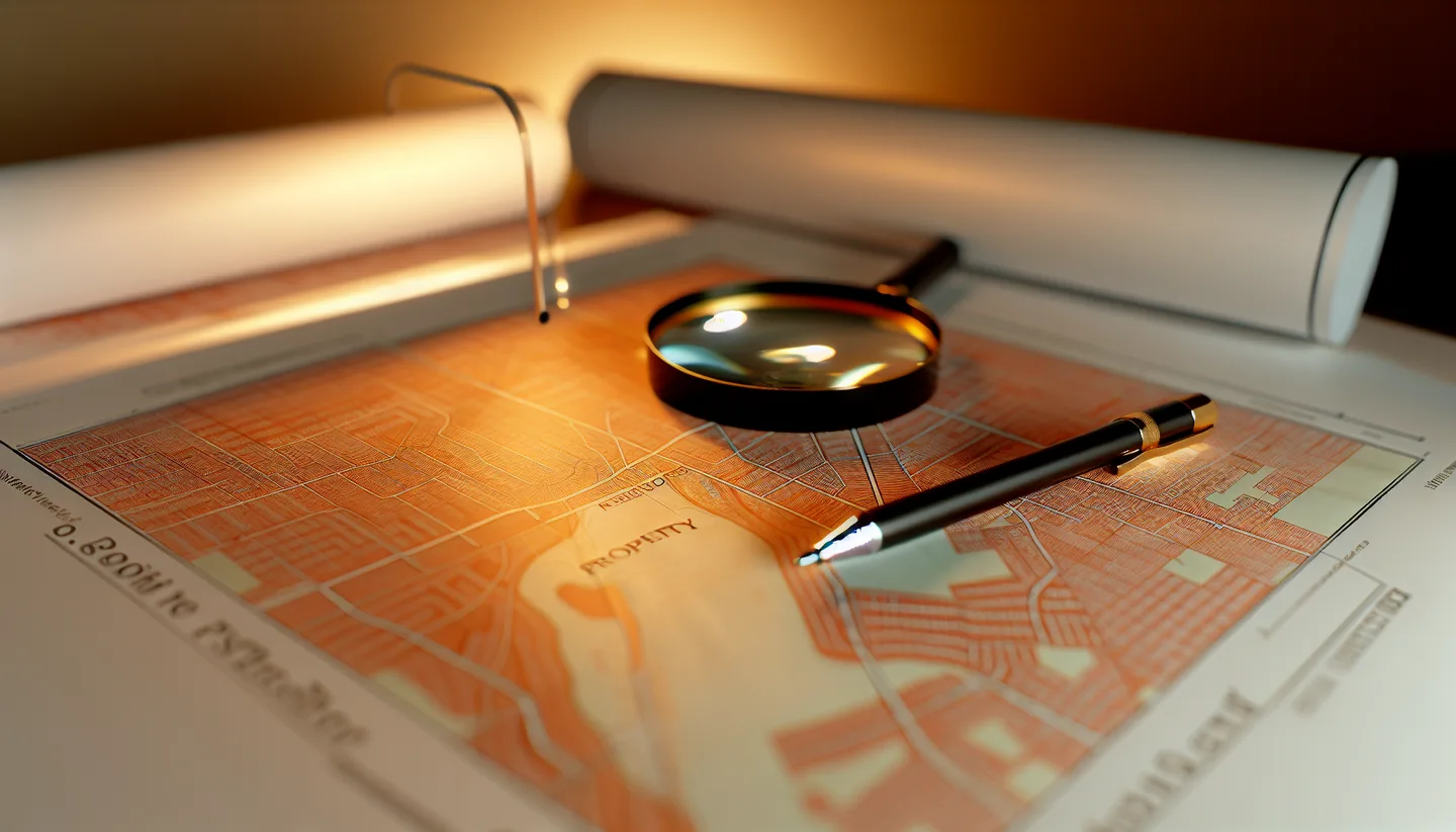 Property survey map and magnifying glass on a table