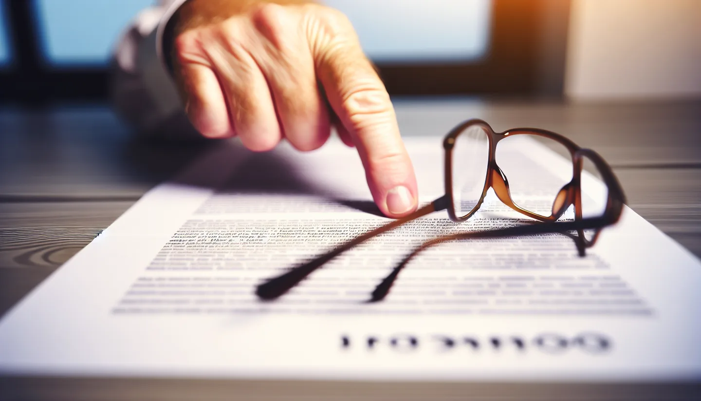 Hand pointing to a clause on a real estate contract