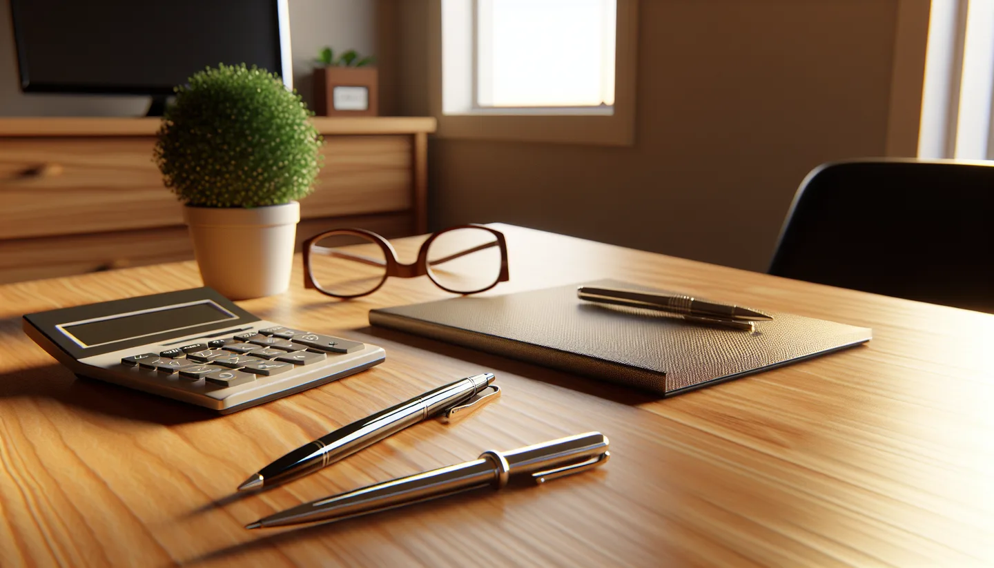 Calculator and property tax forms on a desk for selling land