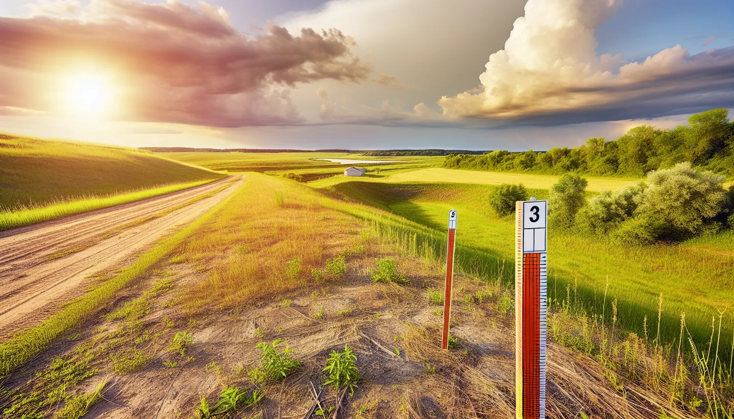 Rural property with survey stakes along a county road