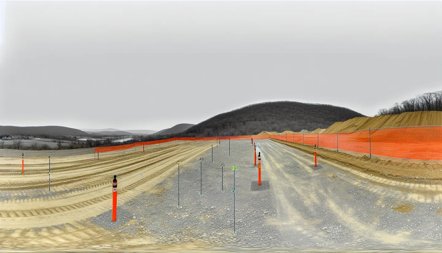 Graded construction lot with utility stakes