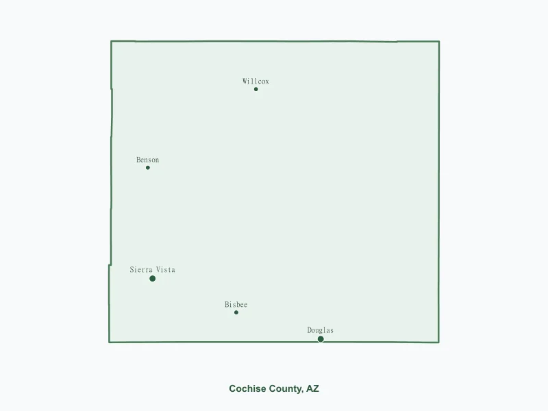 Map of Cochise County, AZ showing major cities