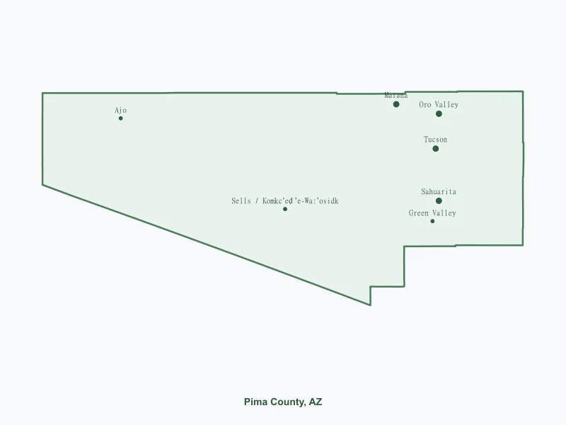 Map of Pima County, AZ showing major cities