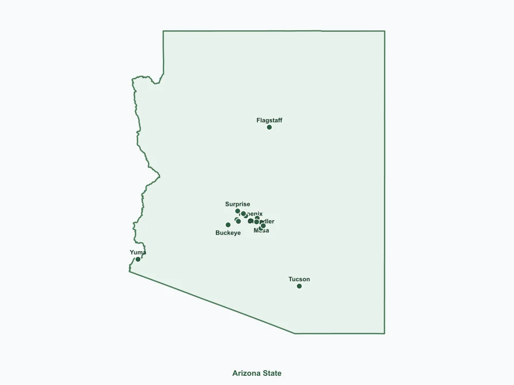 Map of Arizona State showing major cities
